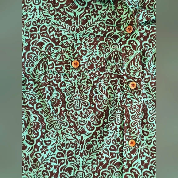 Liz Claiborne Western Damask Turquoise & Black Button up Blouse Longsleeve - Picture 4 of 9